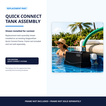 Quick Connect replacement tank assembly shown with the two included mounting bolts and hardware.