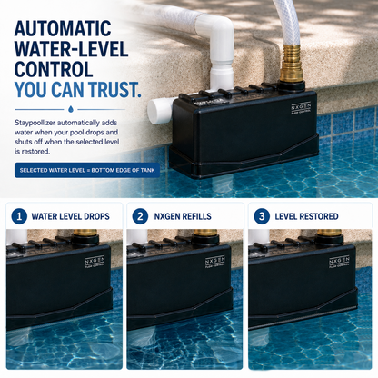 Staypoollizer automatic pool water leveler maintaining the selected pool water level