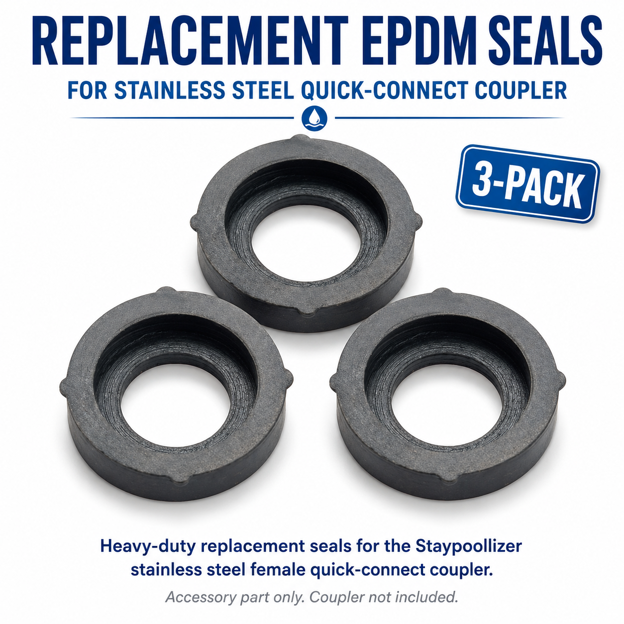 Replacement EPDM Seals for Stainless Steel Quick-Connect Coupler – 3 Pack