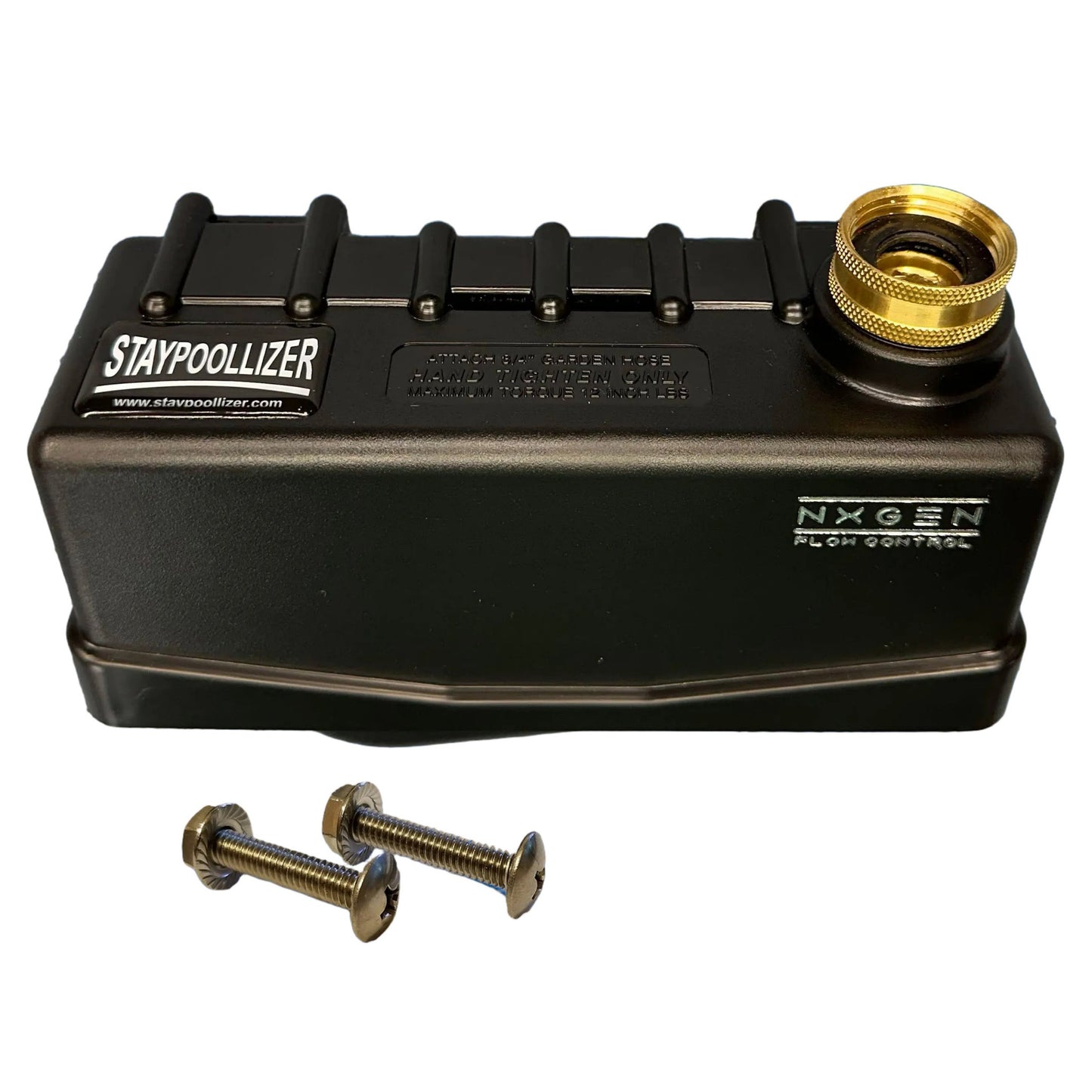 Staypoollizer Brass Swivel replacement tank assembly with integrated NXGEN stainless steel flow-control nozzle.