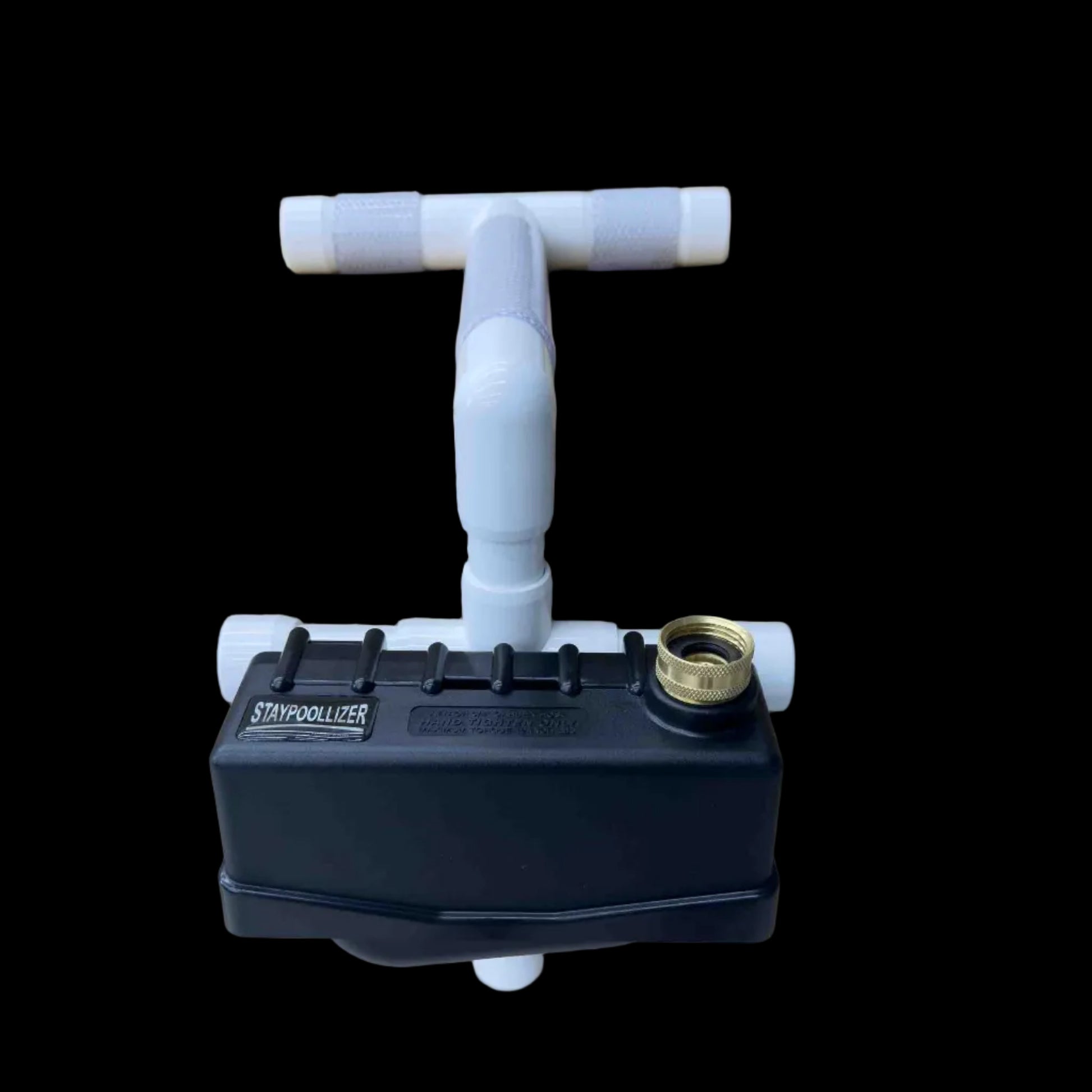 Front view of the complete Staypoollizer Original automatic pool water leveler