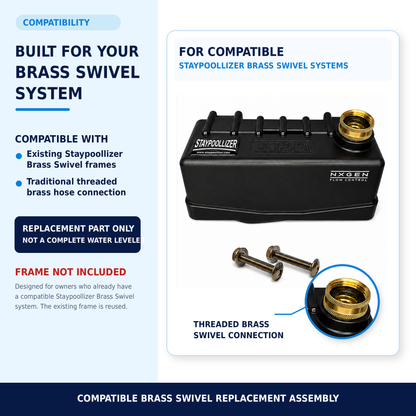 Compatible replacement tank assembly for existing Staypoollizer Brass Swivel systems. Frame not included.


