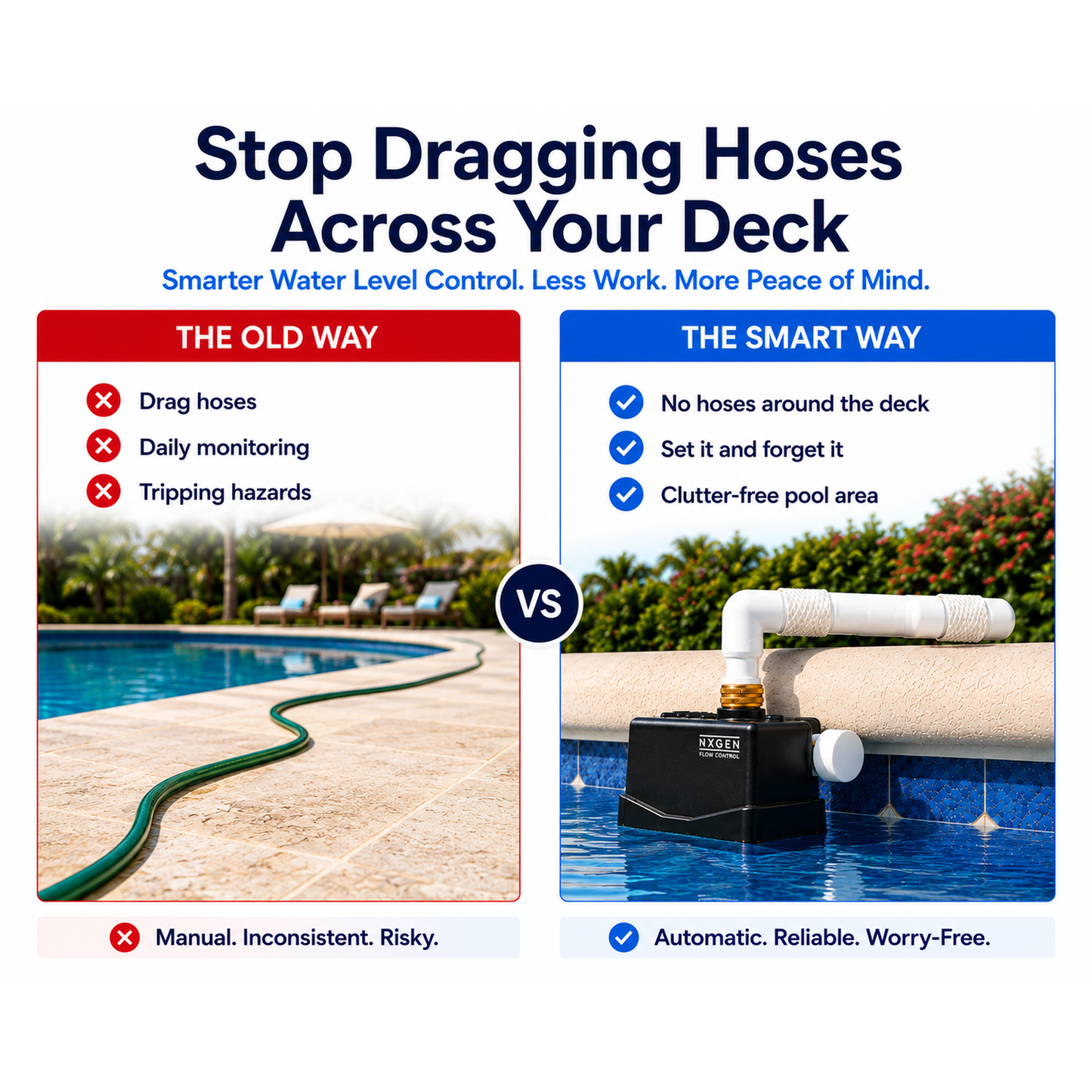 Staypoollizer automatic pool filler reduces repeated manual hose filling